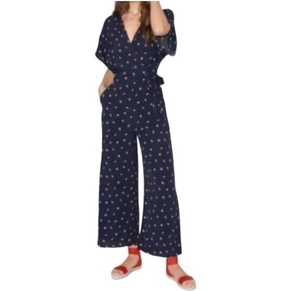 & Other Stories Women’s Size 2 or 4 Navy Blue Floral Birds of Paradise Jumpsuit